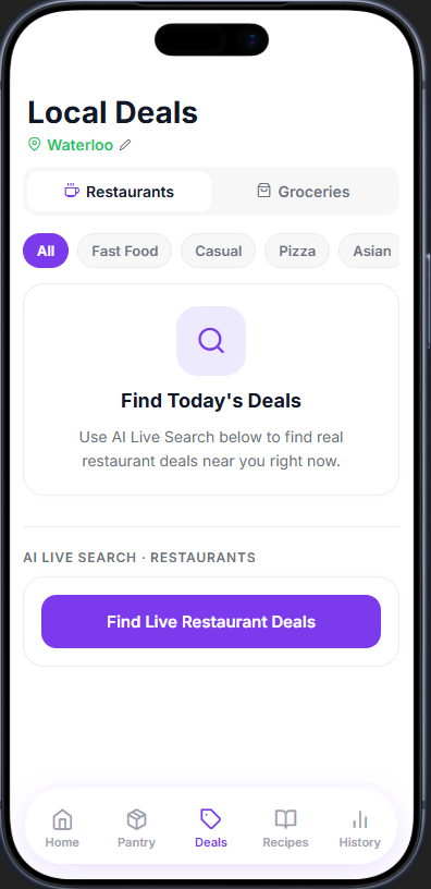 Om-Nomics Deals tab: nearby grocery deals